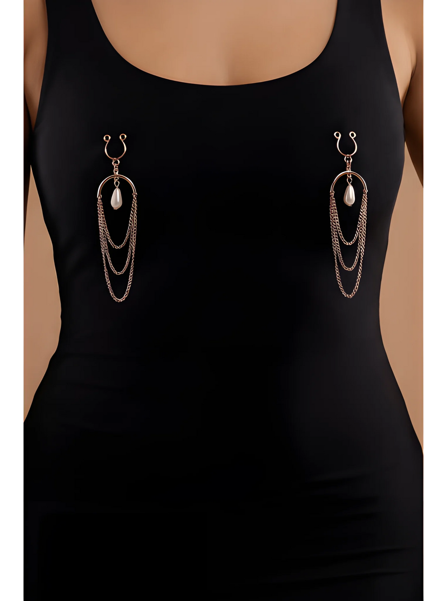 bijoux-de-seins-avec-3-chainettes-dor-rose-et-une-perle | Voyage Sensuel