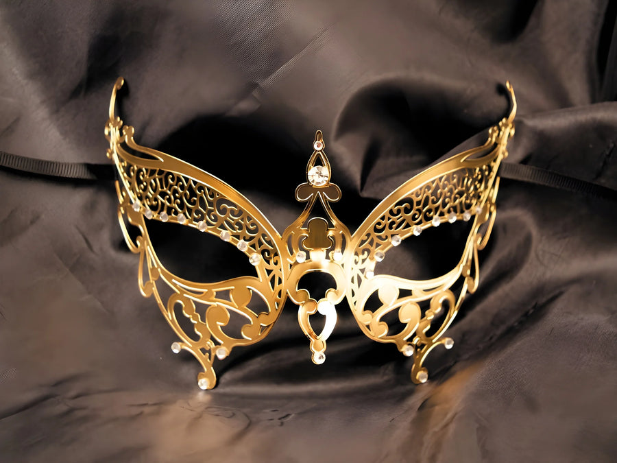 masque-vnitien-alida-rigide-dor-avec-strass | Voyage Sensuel