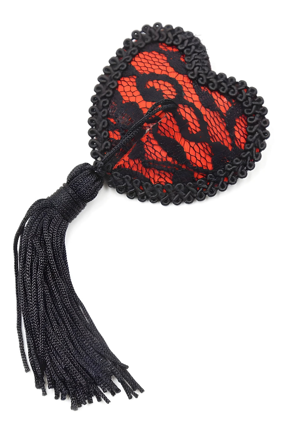 paire-de-cache-ttons-adhsifs-en-forme-de-cur-avec-dentelle-noire-et-pompom | Voyage Sensuel