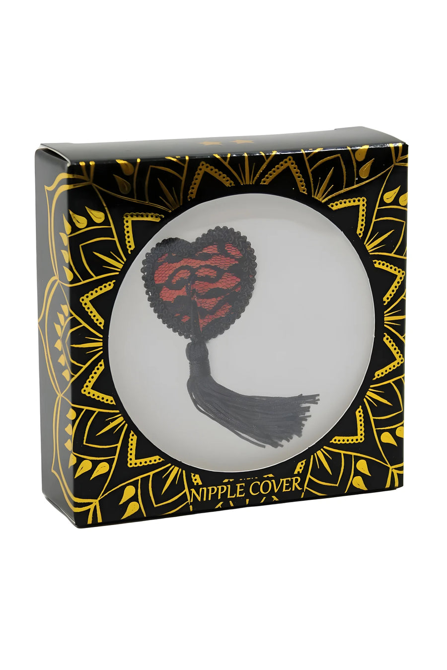 paire-de-cache-ttons-adhsifs-en-forme-de-cur-avec-dentelle-noire-et-pompom | Voyage Sensuel