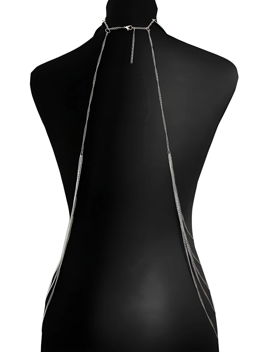 bijou-tour-de-cou-trois-anneaux-avec-chaines-de-corps-argent | Voyage Sensuel