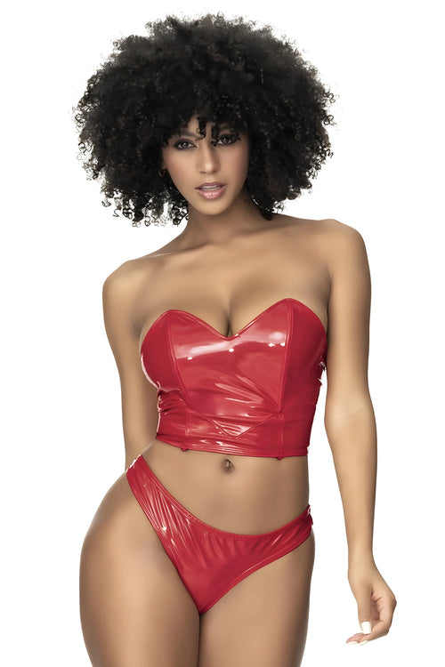 Ensemble lingerie Deux Pièces "Wet Look" Rouge