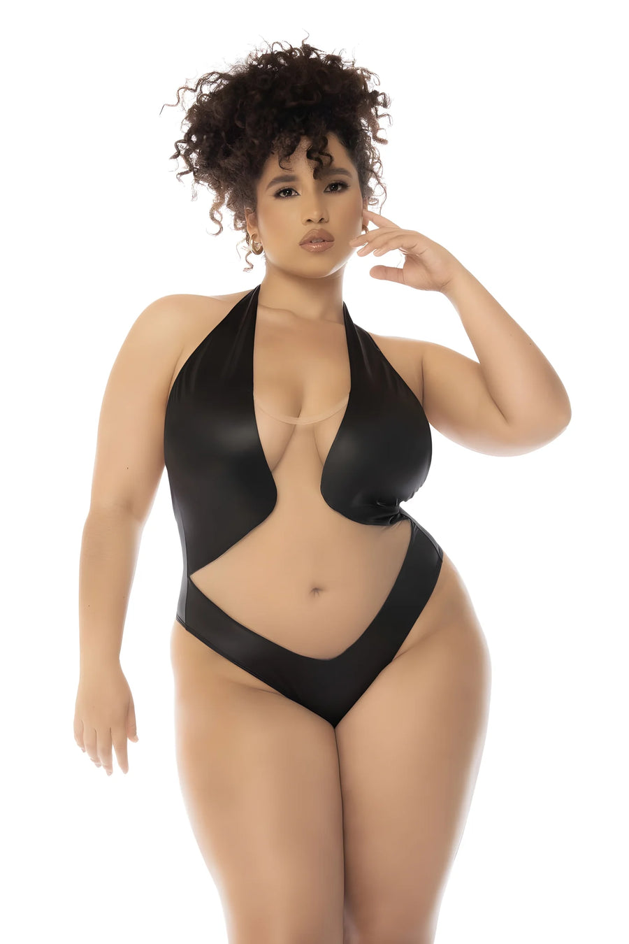 Body dos nu Romy grande taille couleur noir et chair, résille transparente | Voyage Sensuel
