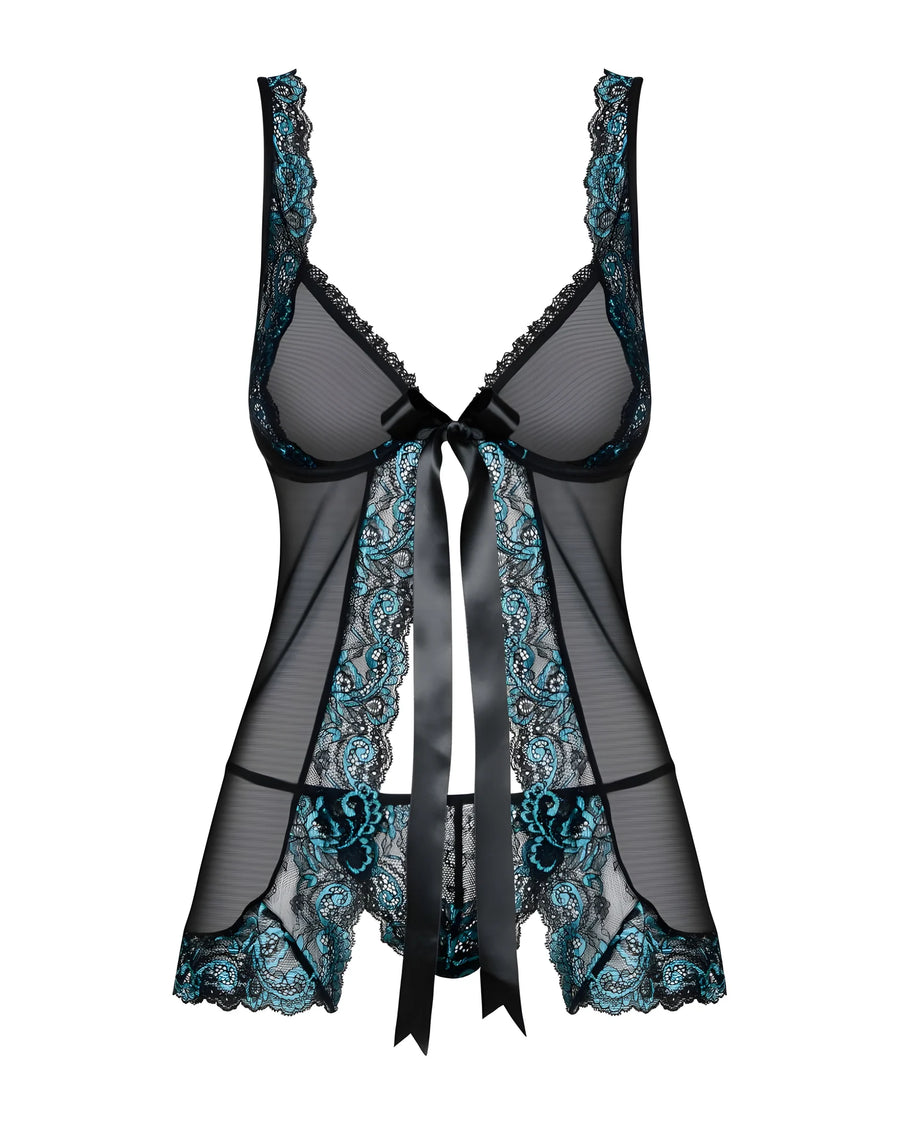 amanta-babydoll-noir-et-turquoise | Voyage Sensuel