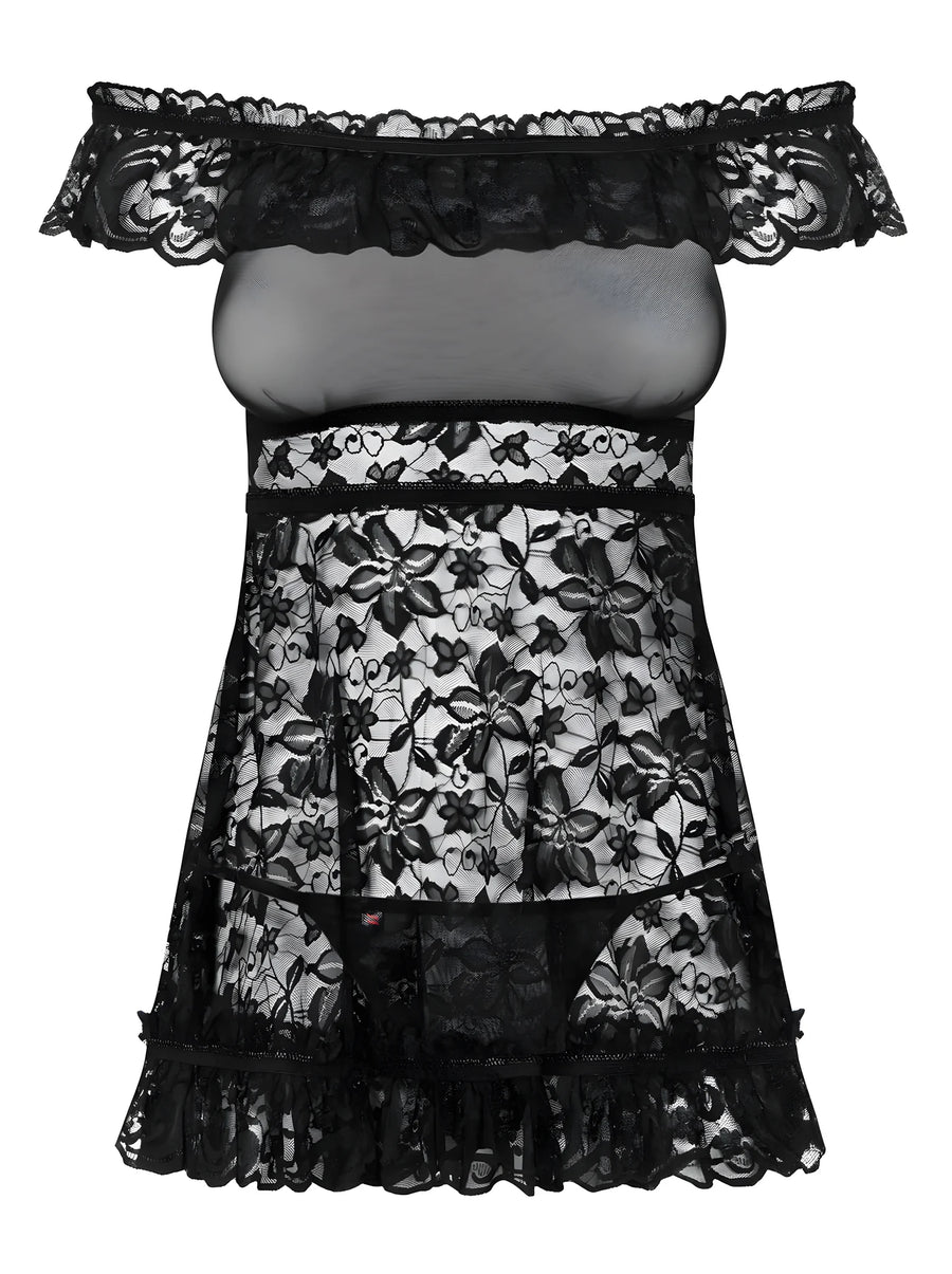 flores-babydoll-noir | Voyage Sensuel