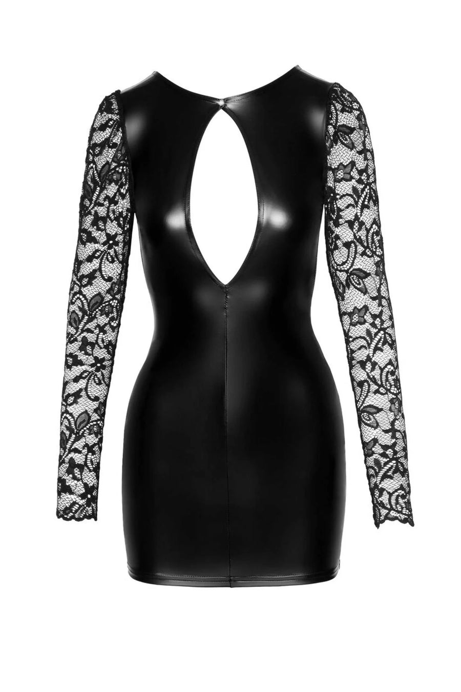 f253-robe-courte-en-powerwetlook-avec-manches-en-dentelle | Voyage Sensuel