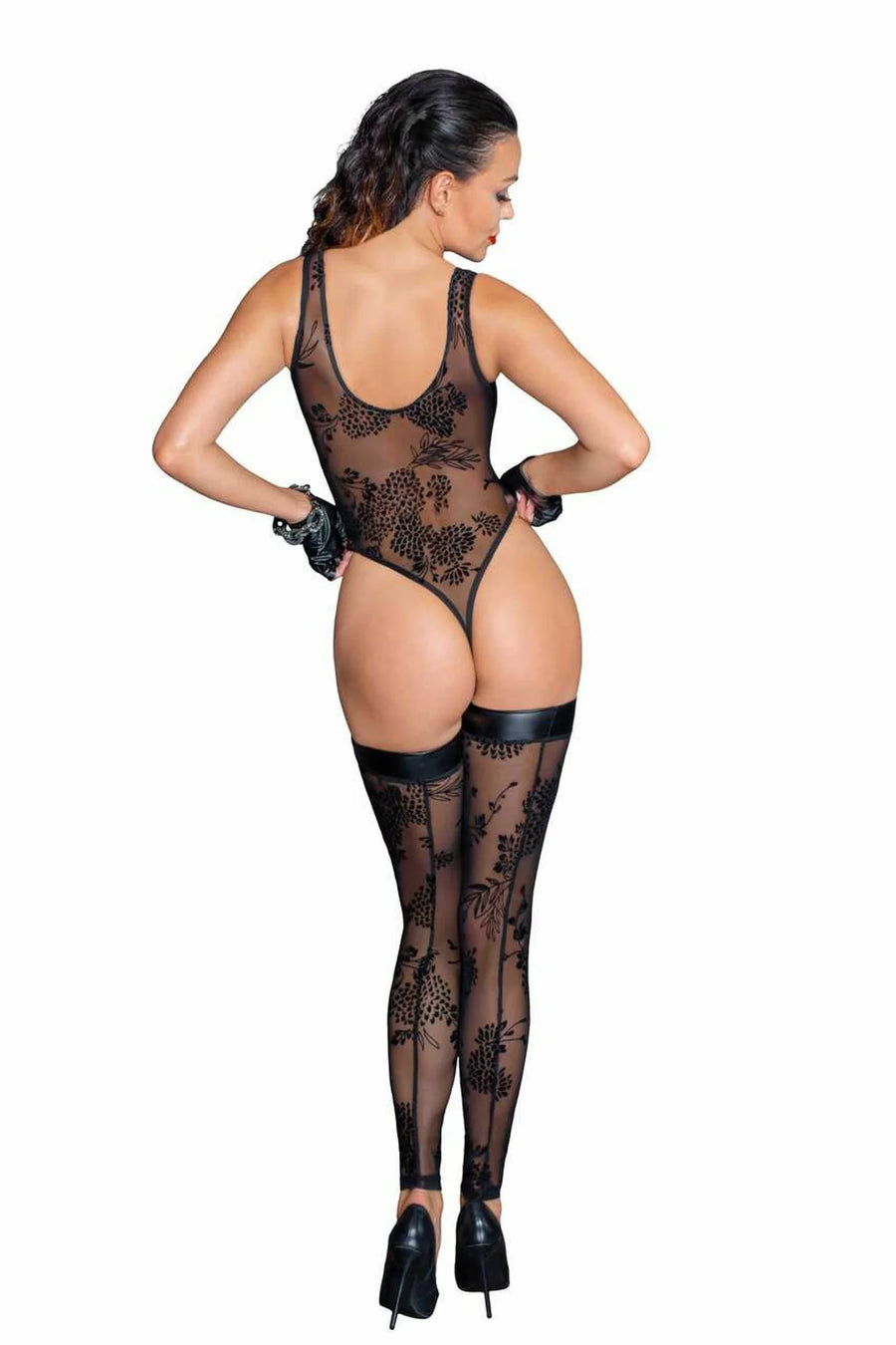 f242-tulle-body-avec-broderie-flock-a-motifs | Voyage Sensuel