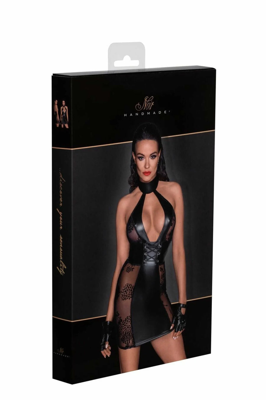 f238-robe-courte-en-tulle-empiecements-en-powerwetlook-et-fermeture-de-corset | Voyage Sensuel
