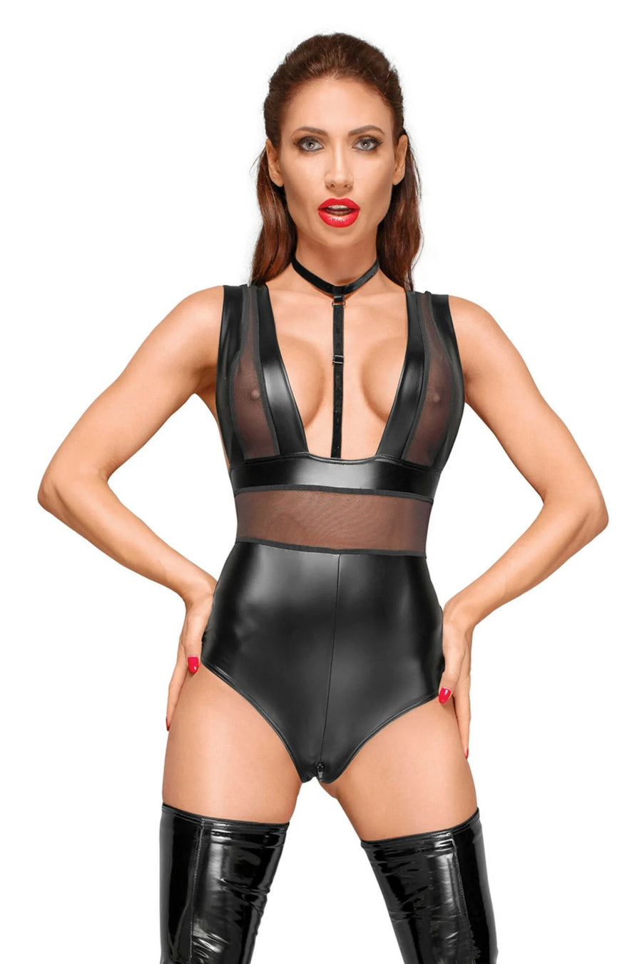f183-powerwetlook-body-avec-larges-bretelles-empiecements-en-tulle-et-tour-de-cou-en-velours | Voyage Sensuel