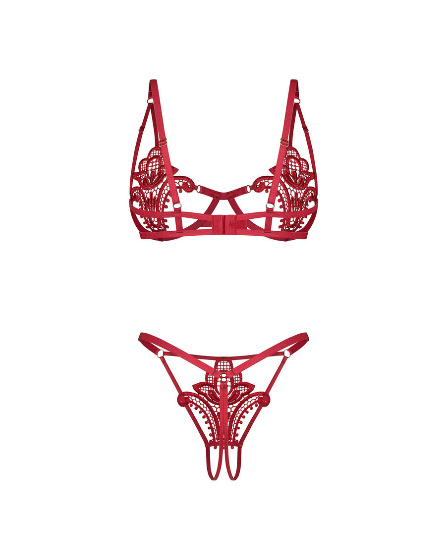 Ensemble en dentelle avec string ouvert – Rouge – Luise Sublim – Obsessive – vue 11 | Voyage Sensuel