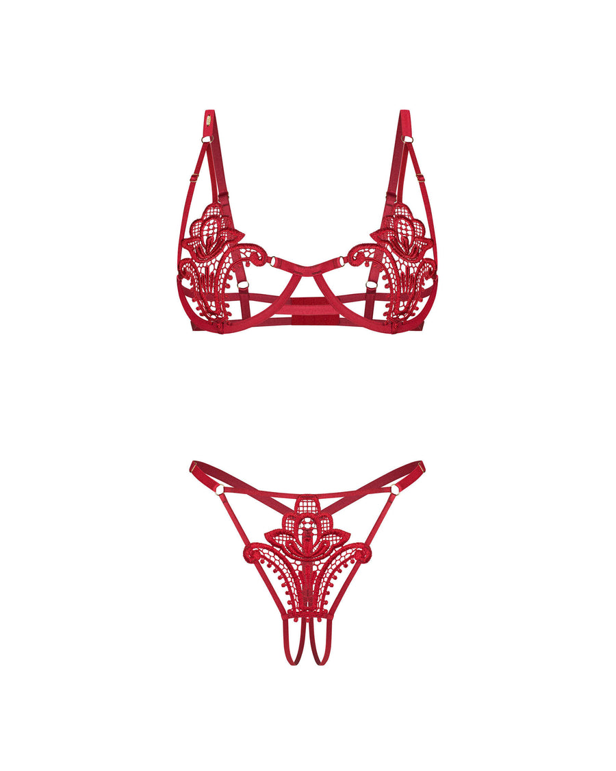 Ensemble en dentelle avec string ouvert – Rouge – Luise Sublim – Obsessive – vue 10 | Voyage Sensuel