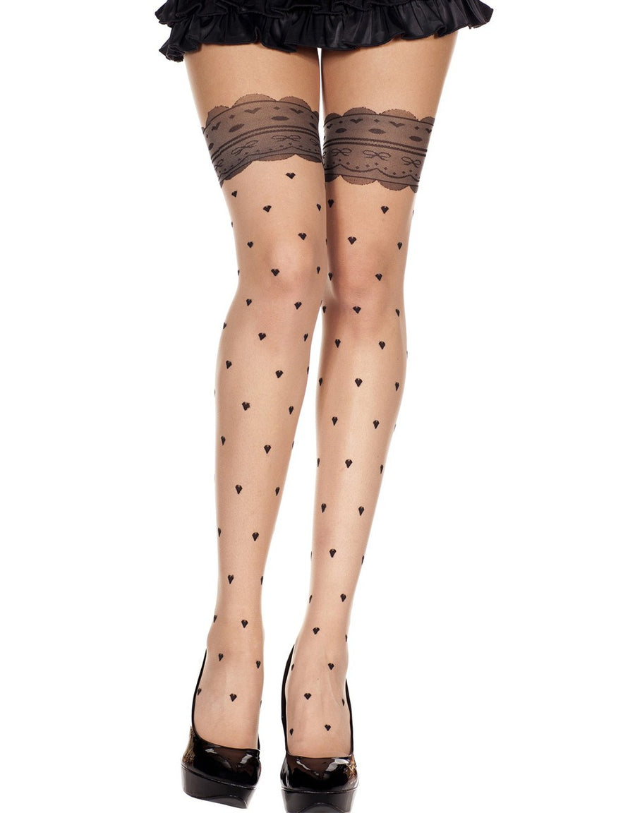 Collant chair sexy effet bas avec jarretières noires et coeurs – Music Legs | Voyage Sensuel