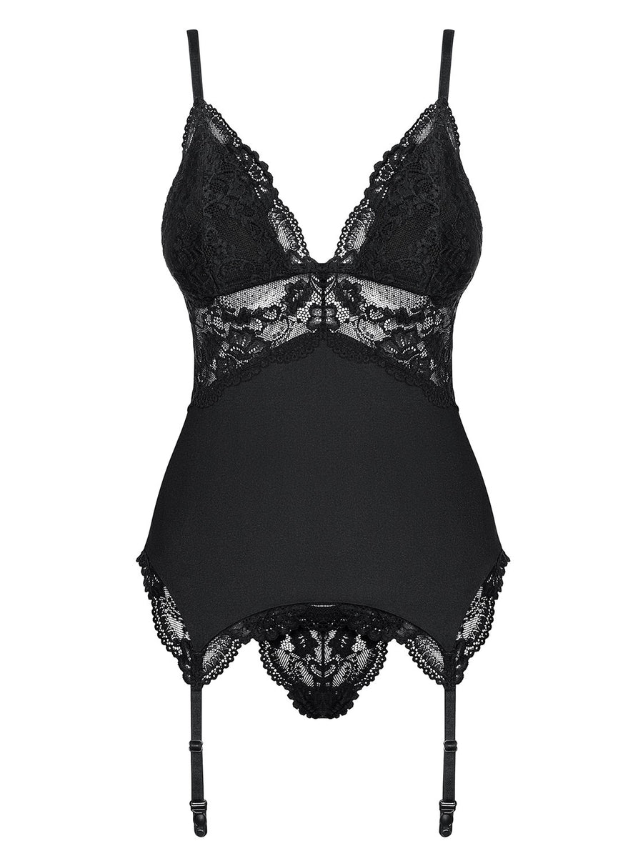 Valentina - Guêpière dentelle lacée noir | Voyage Sensuel