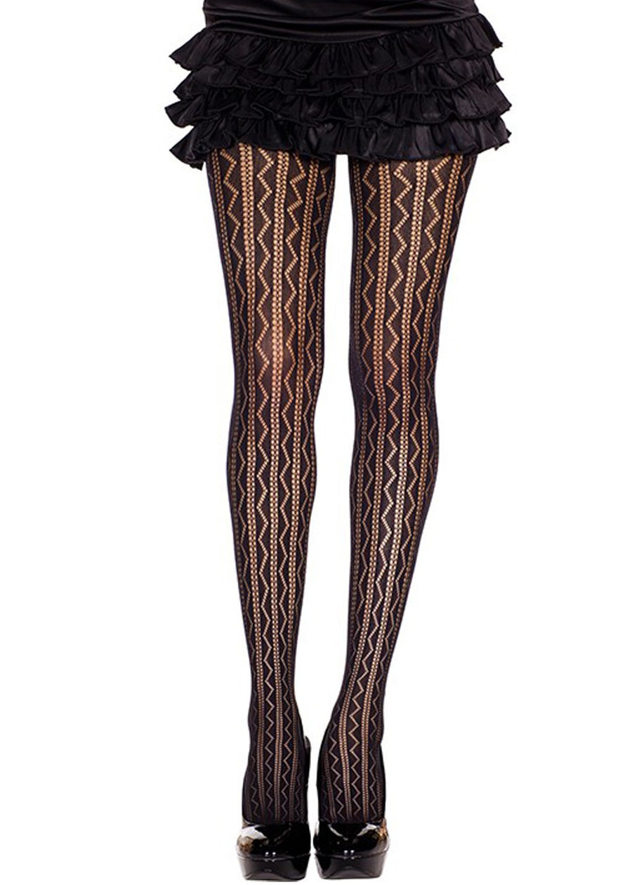 Collant nylon fantaisie noir mi-saison ajouré géométrique – Music Legs | Voyage Sensuel