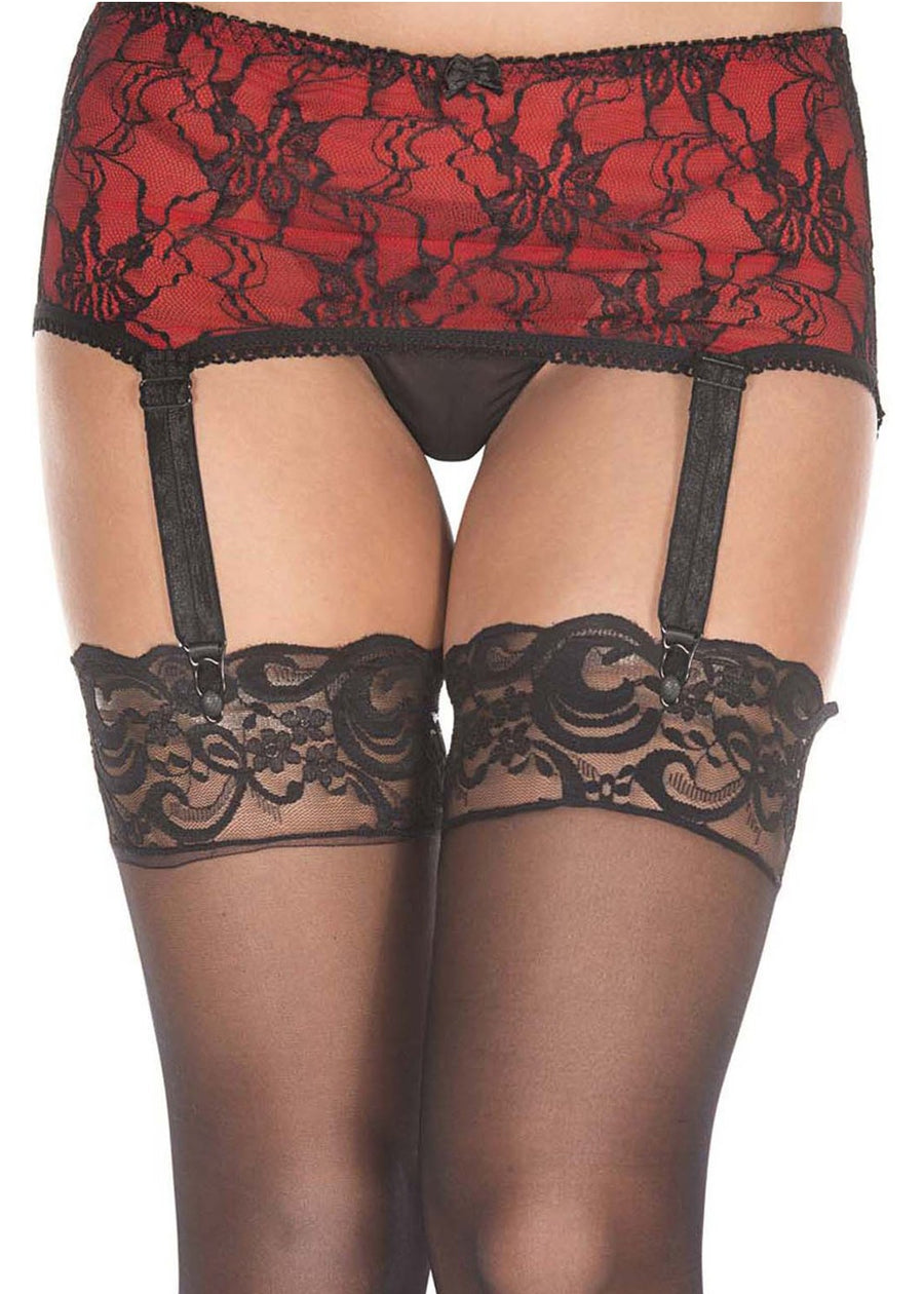 Porte-jarretelles rouge bandeau ceinture avec jarretelles réglables et dentelle noire – Music Legs | Voyage Sensuel