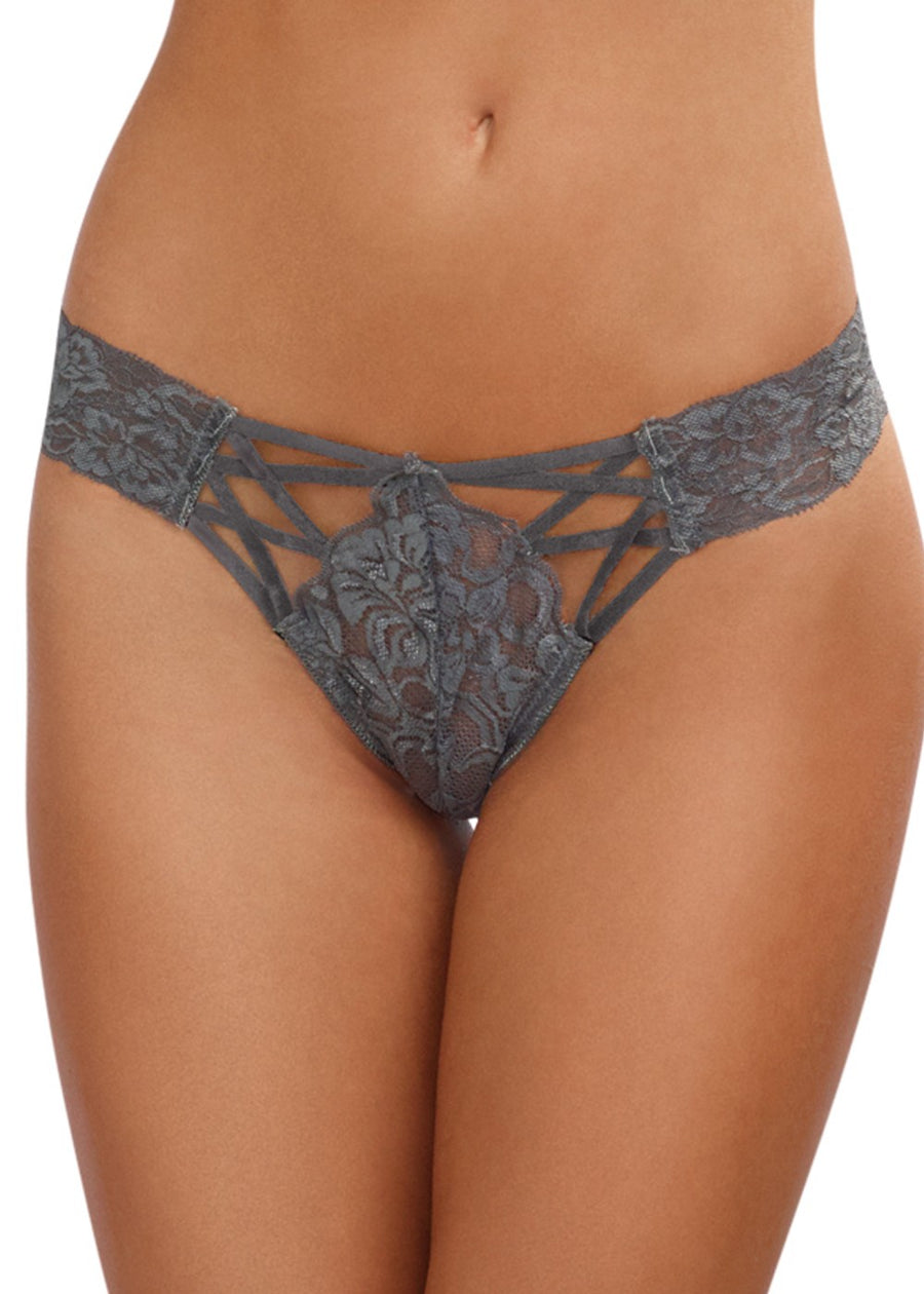 Tanga gris dentelle sexy ajouré sur l'avant – Dreamgirl | Voyage Sensuel