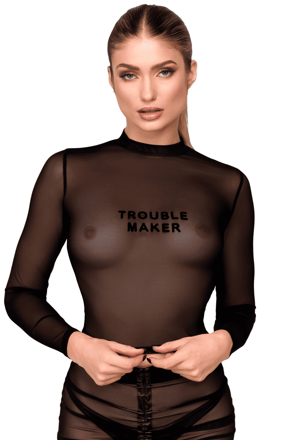 Top court en tulle transparent floqué – Noir – Noir Handmade – vue 5 | Voyage Sensuel