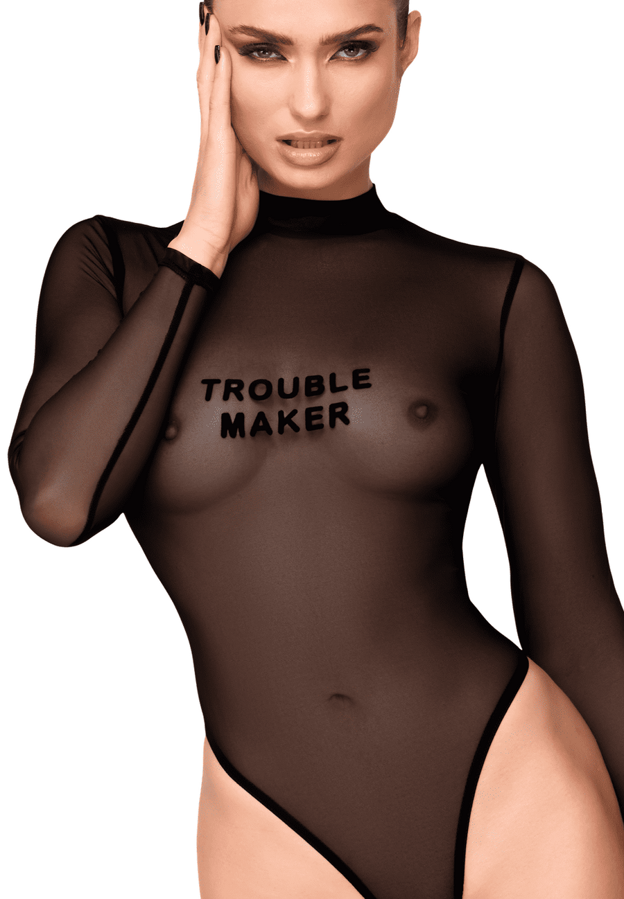 Body en tulle transparent floqué – Noir – Noir Handmade – vue 3 | Voyage Sensuel