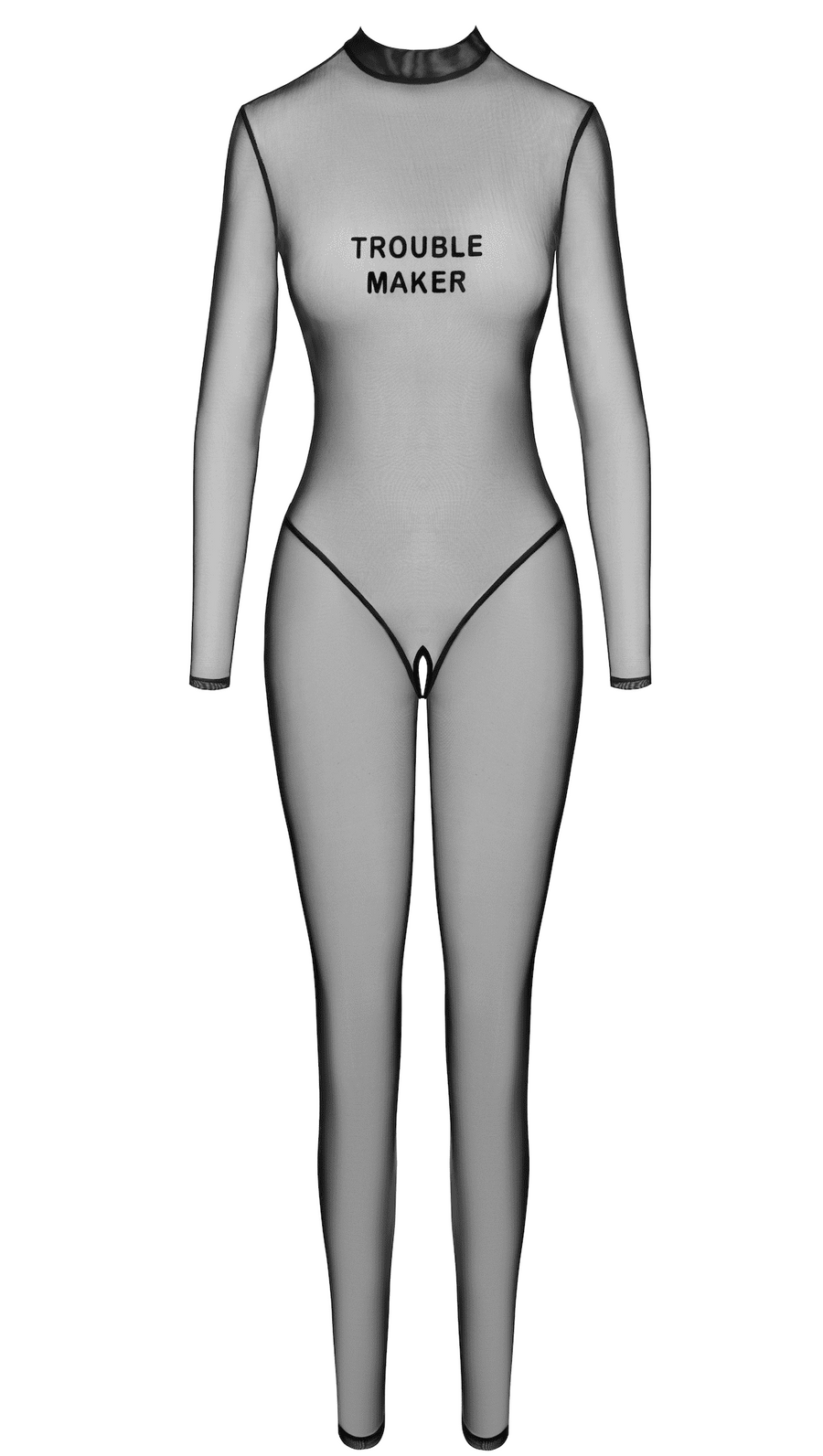 Catsuit ouvert en tulle floqué – Noir – Noir Handmade – vue 7 | Voyage Sensuel
