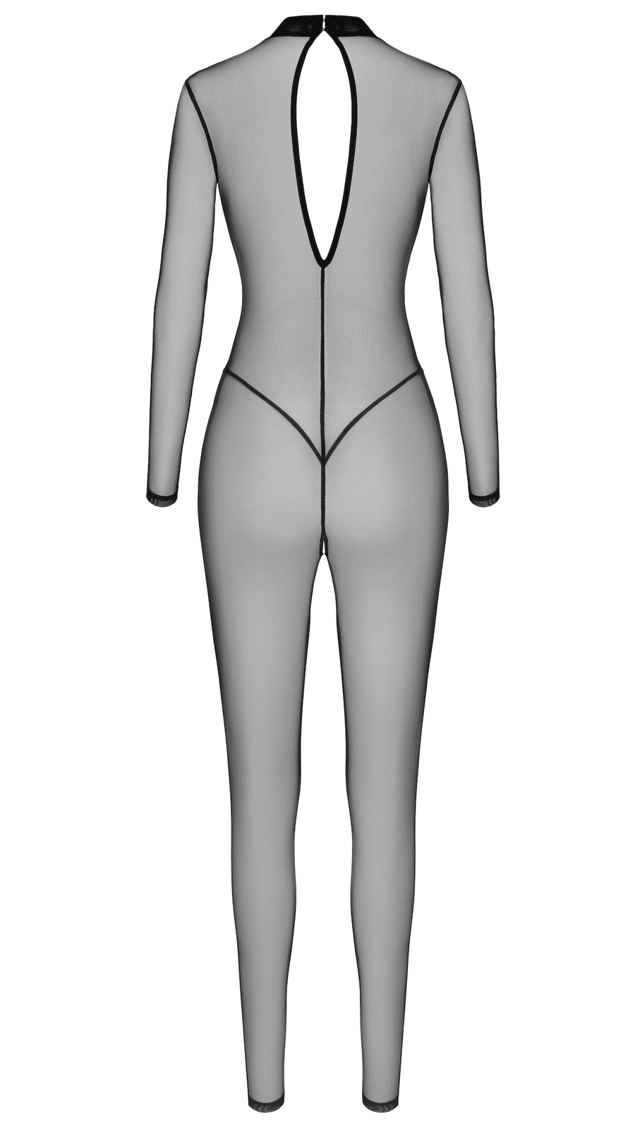 Catsuit ouvert en tulle floqué – Noir – Noir Handmade – vue 8 | Voyage Sensuel