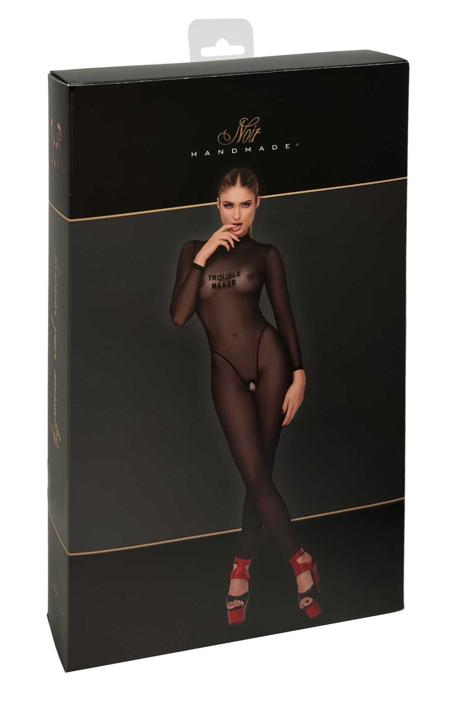 Catsuit ouvert en tulle floqué – Noir – Noir Handmade – vue 9 | Voyage Sensuel