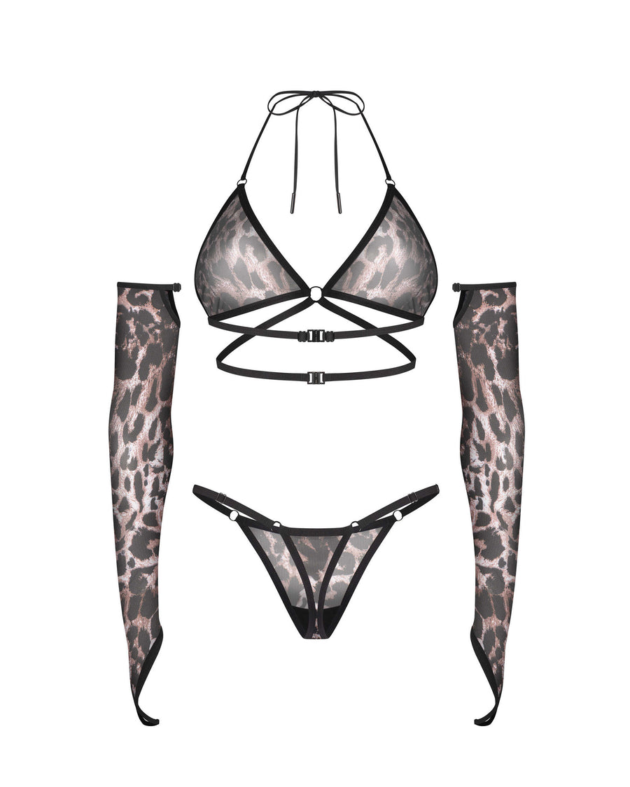 Ensemble imprimé léopard avec gants – Addia – Obsessive – vue 10 | Voyage Sensuel