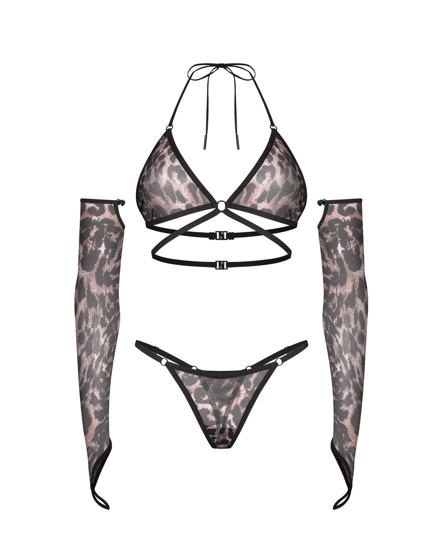 Ensemble imprimé léopard avec gants – Addia – Obsessive – vue 9 | Voyage Sensuel