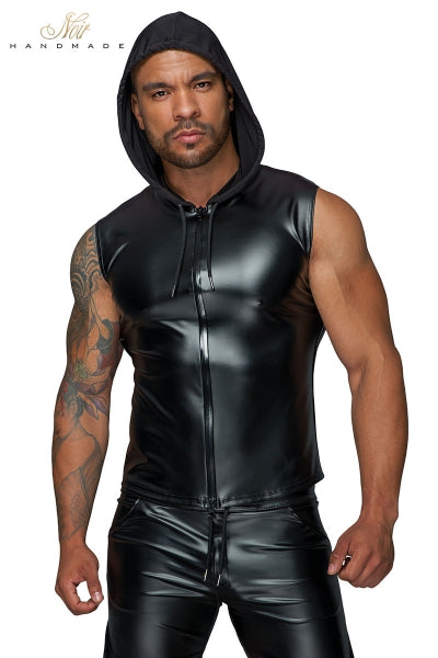Veste à capuche sans manches H062 — Noir HandMade - 1 | Voyage Sensuel