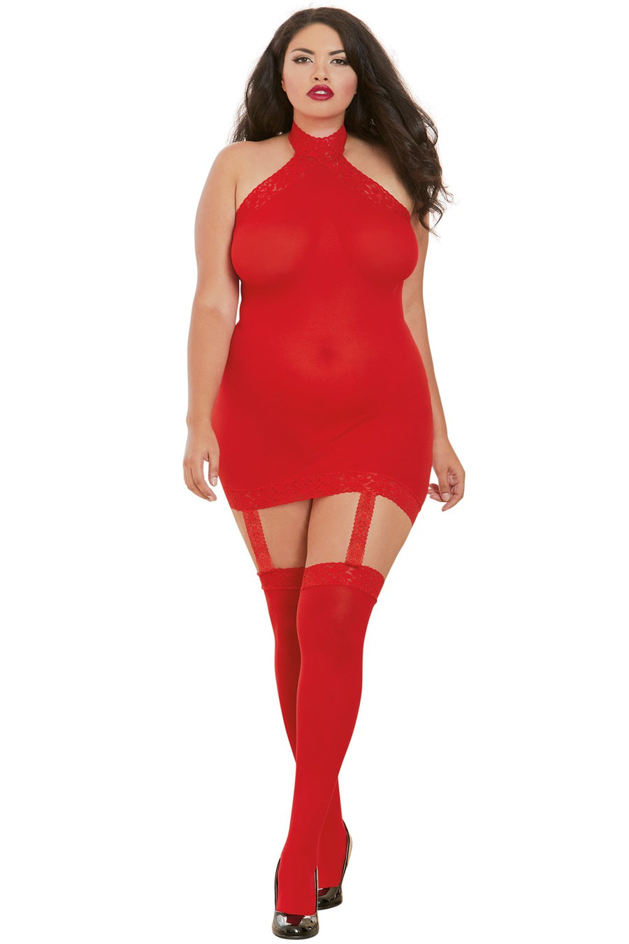 Bodystocking rouge grande taille effet guêpière avec dentelle – Dreamgirl | Voyage Sensuel