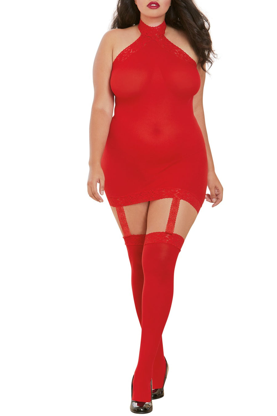 Bodystocking rouge grande taille effet guêpière avec dentelle – Dreamgirl | Voyage Sensuel