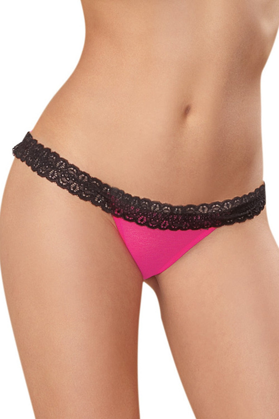 Tanga rose ouverture coeur et dentelle noire – Dreamgirl | Voyage Sensuel