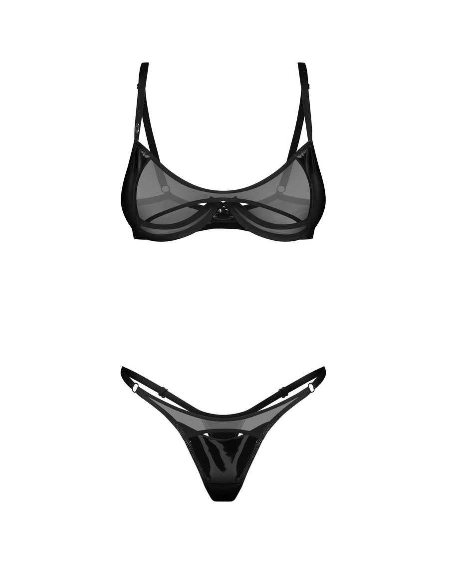 Ensemble en maille transparente et effet latex – Rolleya – Obsessive – vue 10 | Voyage Sensuel