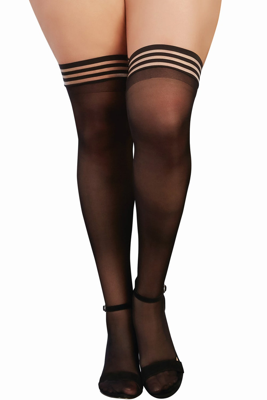 Bas fins grande taille nylon jarretières élastiques rayées – Dreamgirl | Voyage Sensuel