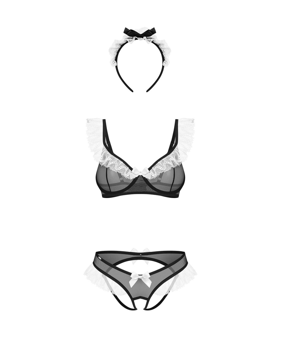 Costume soubrette 3 pièces en tulle et dentelle – Naughty Maid – Obsessive – vue 6 | Voyage Sensuel