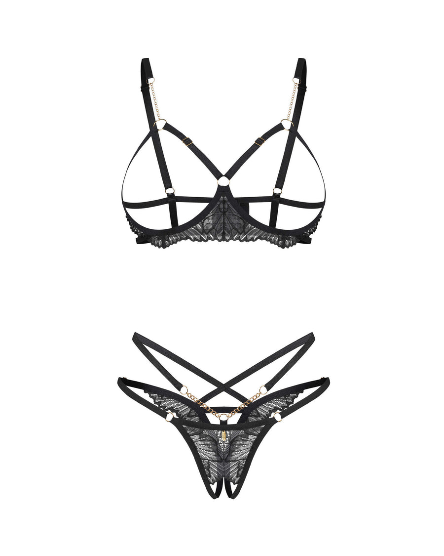 Ensemble ouvert en dentelle à chaînes – Noir – Matildea – Obsessive – vue 5 | Voyage Sensuel