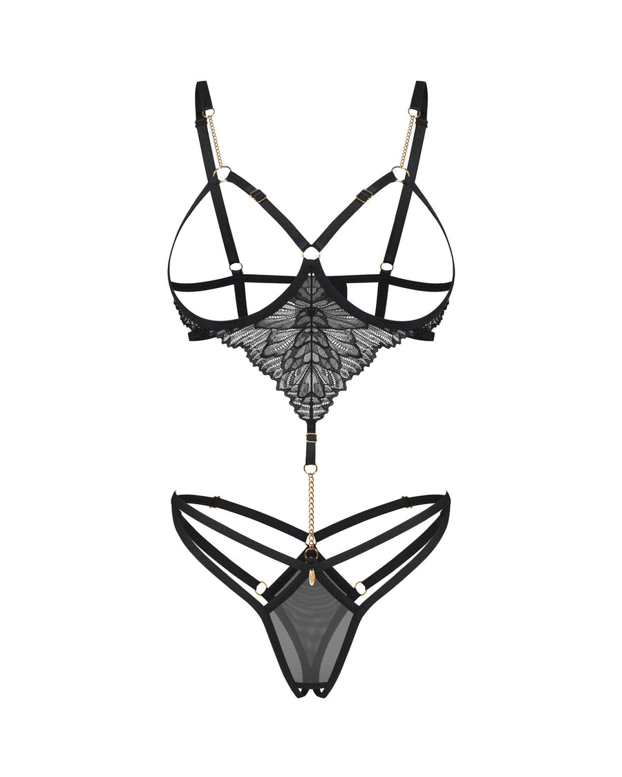 Body ouvert en dentelle à chaînes – Noir – Matildea – Obsessive – vue 5 | Voyage Sensuel
