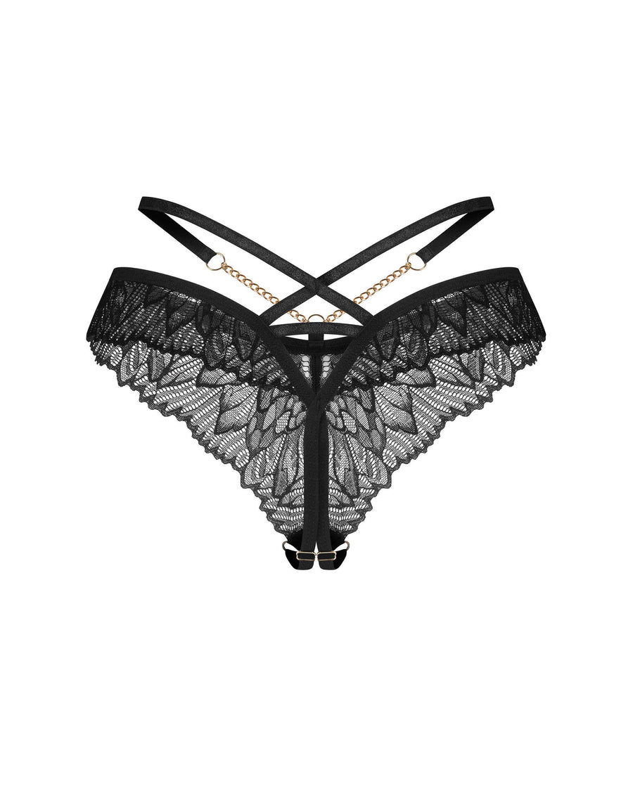 String ouvert en dentelle avec chaînes – Noir – Matildea – Obsessive – vue 8 | Voyage Sensuel