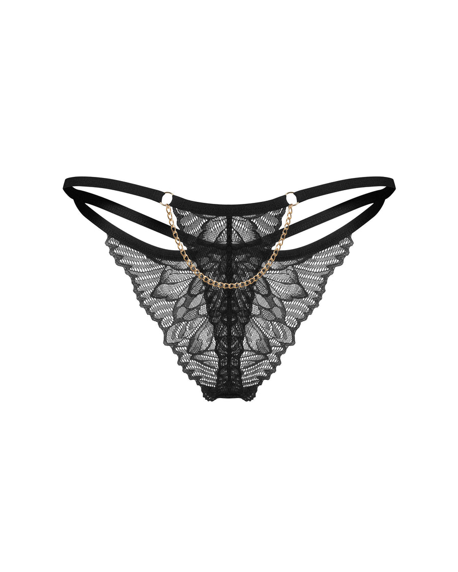 String en dentelle avec chaîne dorée – Noir – Matildea – Obsessive – vue 6 | Voyage Sensuel
