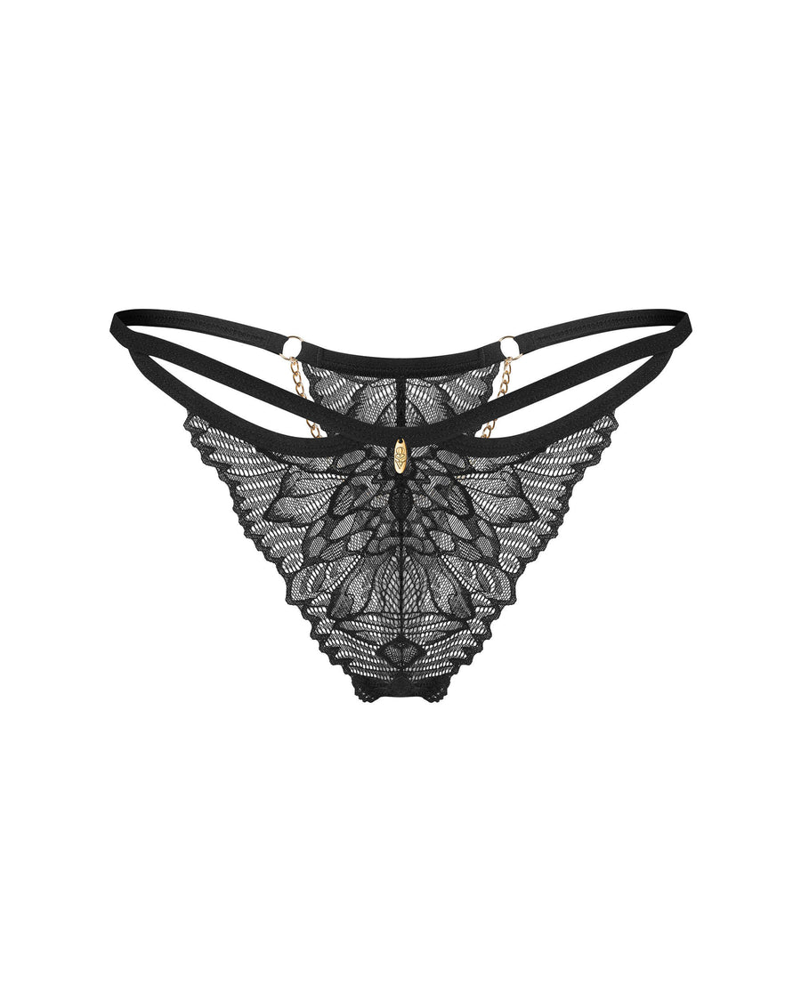 String en dentelle avec chaîne dorée – Noir – Matildea – Obsessive – vue 5 | Voyage Sensuel