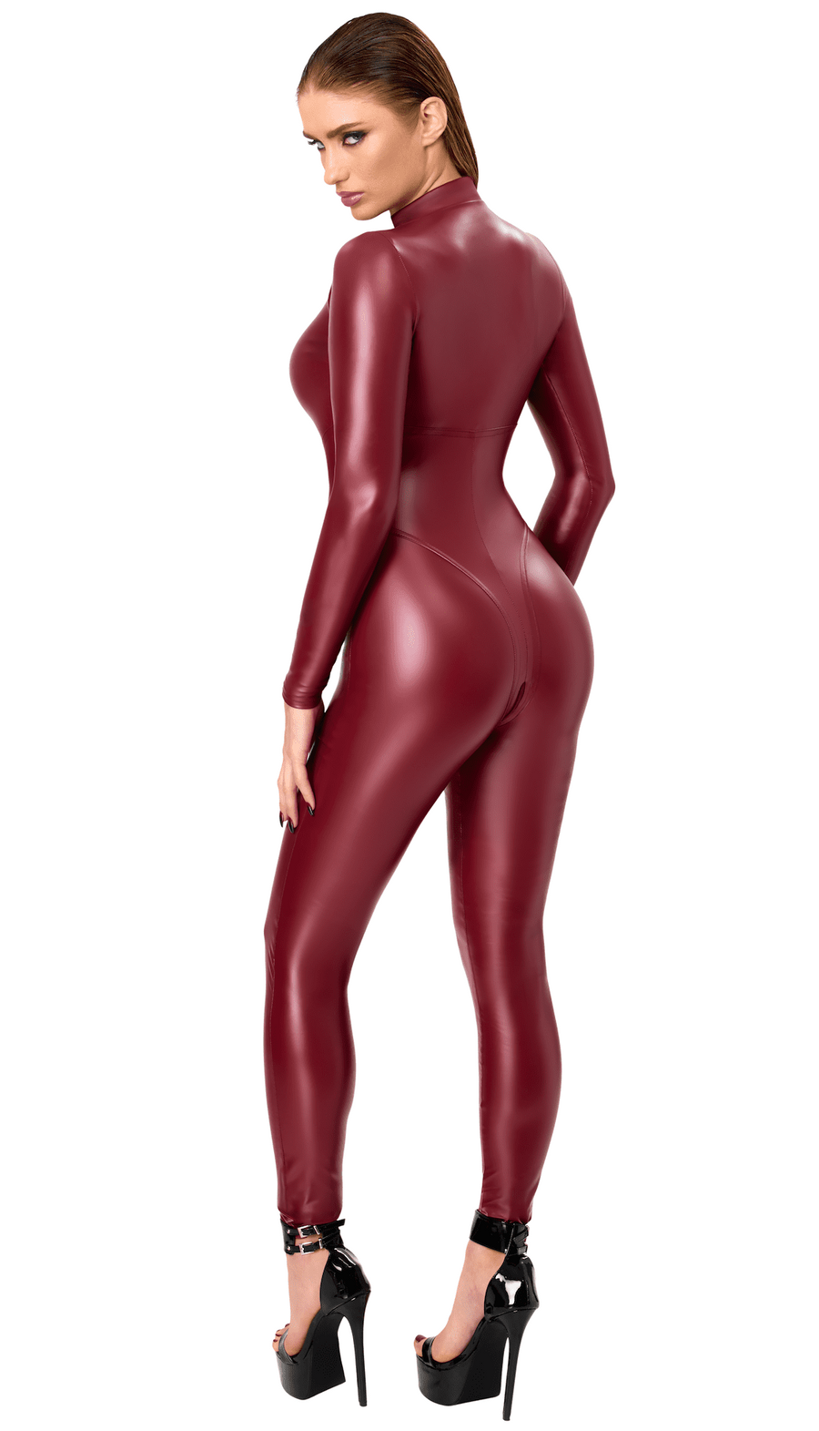 Combinaison Powerwetlook bordeaux zip trois voies F395 Dark Romance – vue 2 | Voyage Sensuel