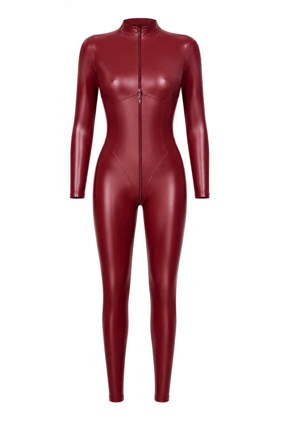 Combinaison Powerwetlook bordeaux zip trois voies F395 Dark Romance – vue 6 | Voyage Sensuel