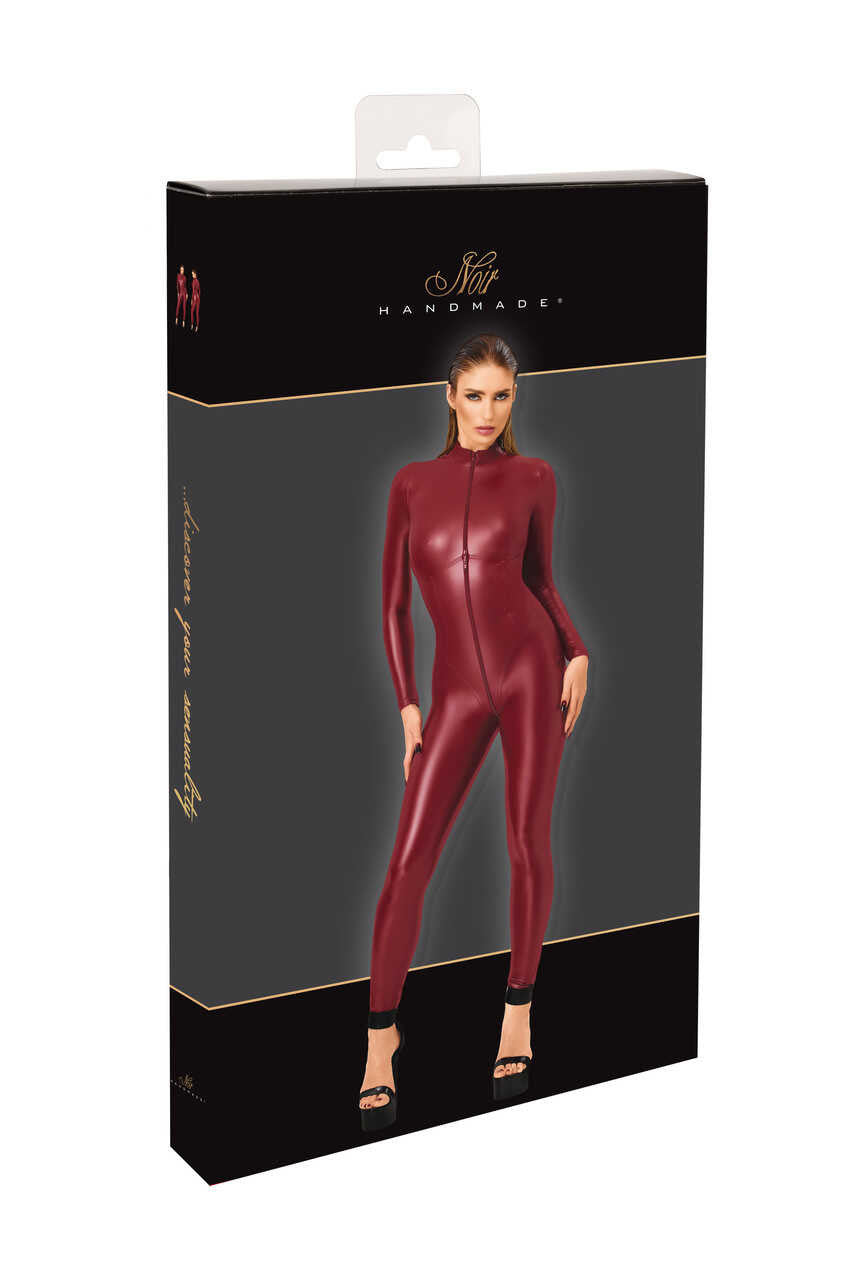 Combinaison Powerwetlook bordeaux zip trois voies F395 Dark Romance – vue 8 | Voyage Sensuel