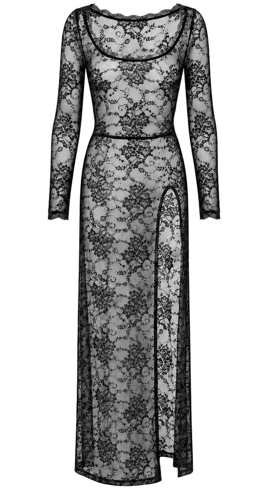 Robe longue dentelle noire fendue F405 One More Kiss – vue 6 | Voyage Sensuel