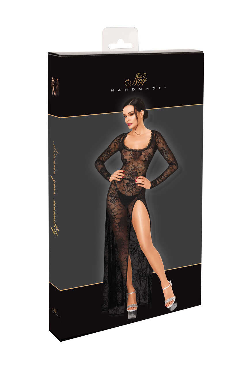 Robe longue dentelle noire fendue F405 One More Kiss – vue 8 | Voyage Sensuel
