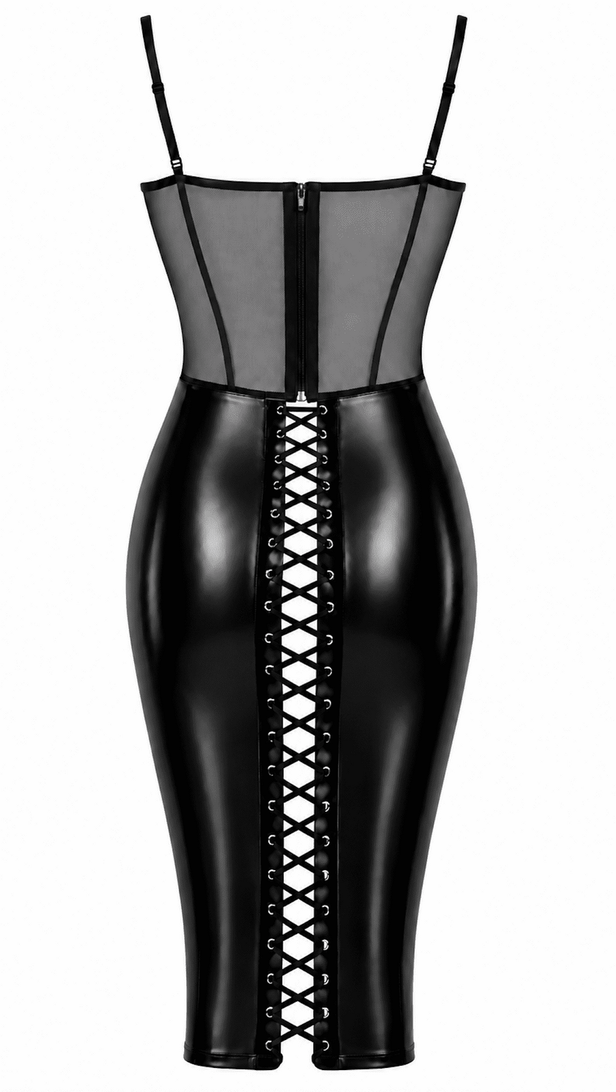 Robe midi tulle et wetlook à laçage F408 Do Not Disturb – vue 8 | Voyage Sensuel