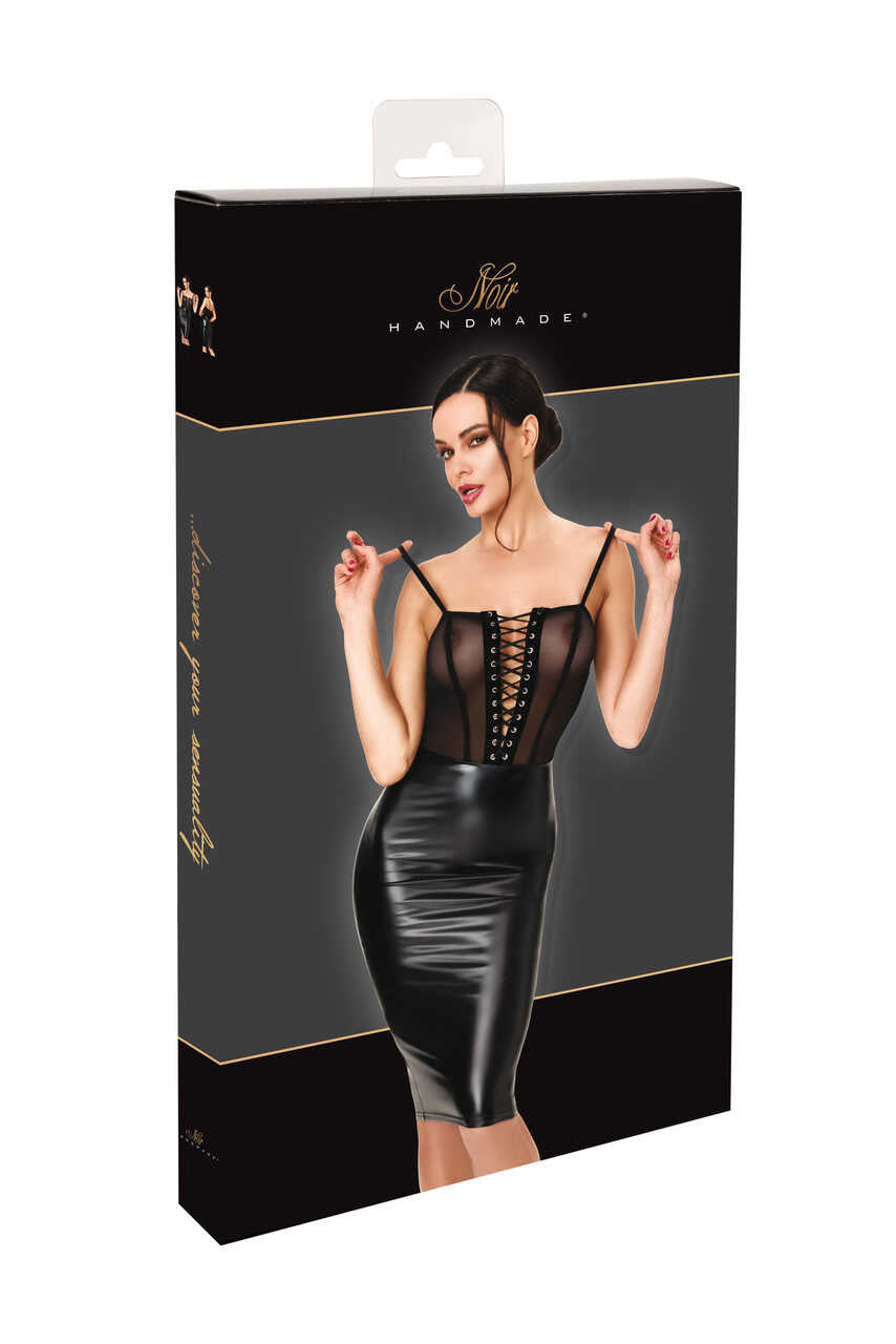 Robe midi tulle et wetlook à laçage F408 Do Not Disturb – vue 9 | Voyage Sensuel