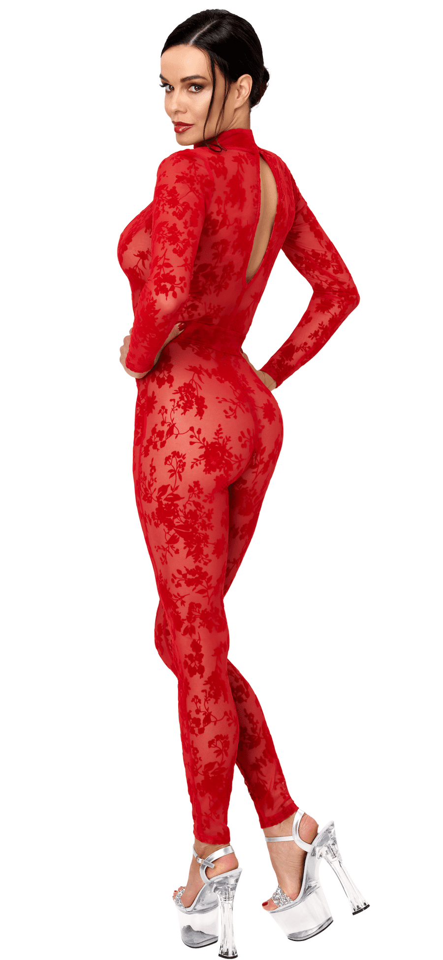 Catsuit rouge à décolleté plongeant Lovebite – Noir Handmade – vue 2 | Voyage Sensuel