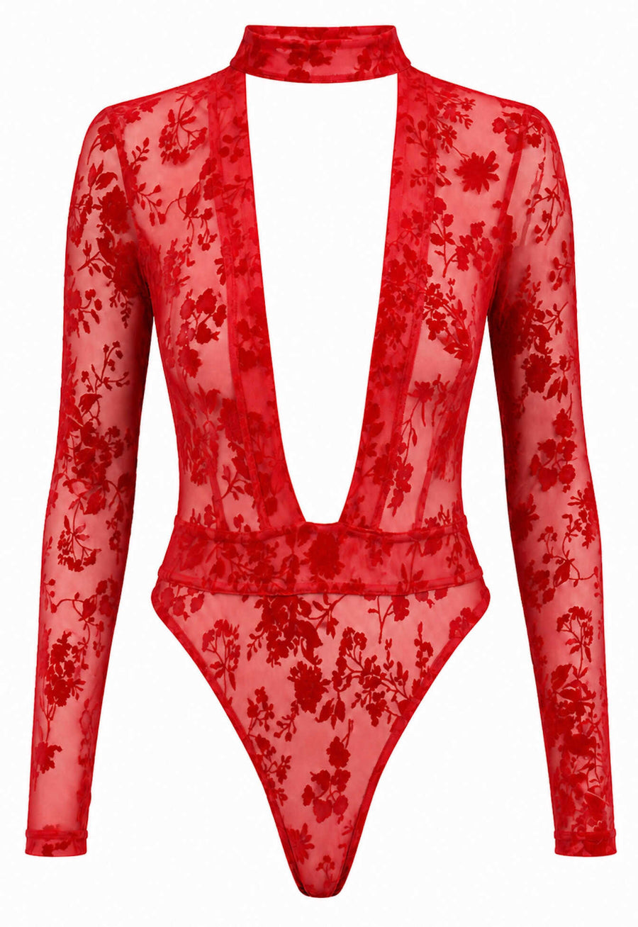 Body rouge à décolleté plongeant Lovebite – Noir Handmade – vue 5 | Voyage Sensuel