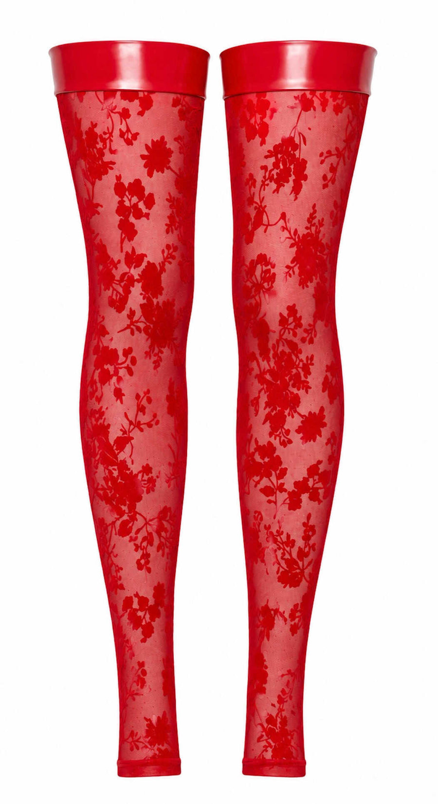 Bas cuissardes rouges sans pieds Plaything – Noir Handmade – vue 5 | Voyage Sensuel