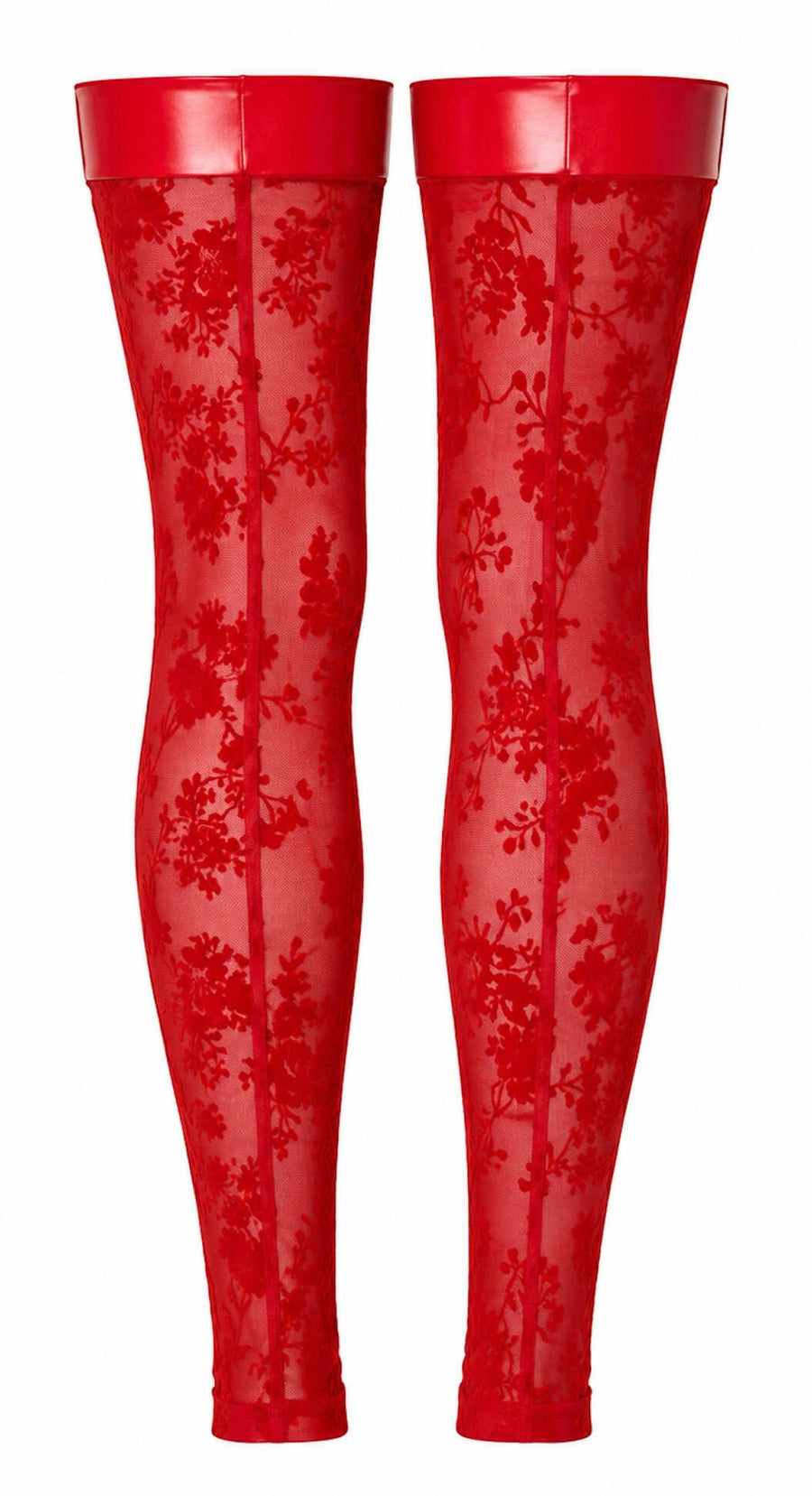 Bas cuissardes rouges sans pieds Plaything – Noir Handmade – vue 6 | Voyage Sensuel